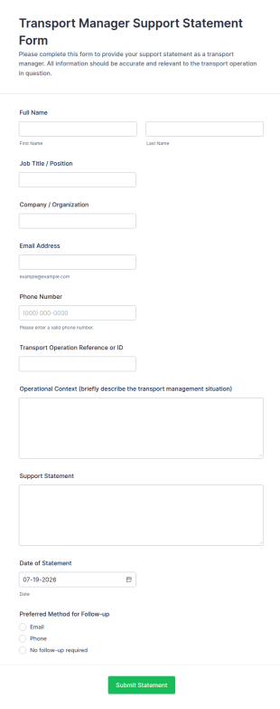 Transport Manager Support Statement Form Template