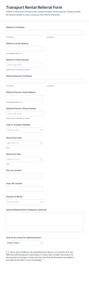 Transport Rental Referral Form Template