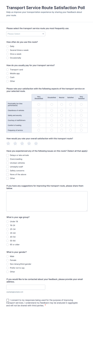 Transport Service Route Satisfaction Poll Form Template