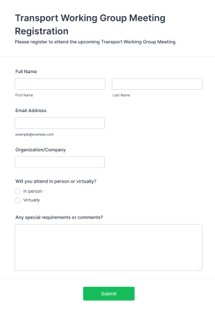 Transport Working Group Meeting Registration Form Template