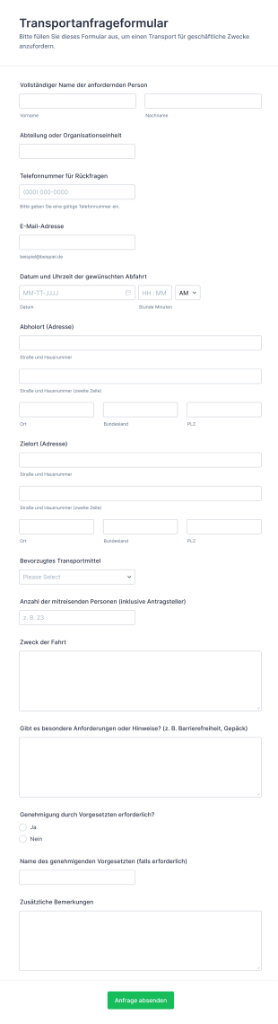Transportanfrageformular