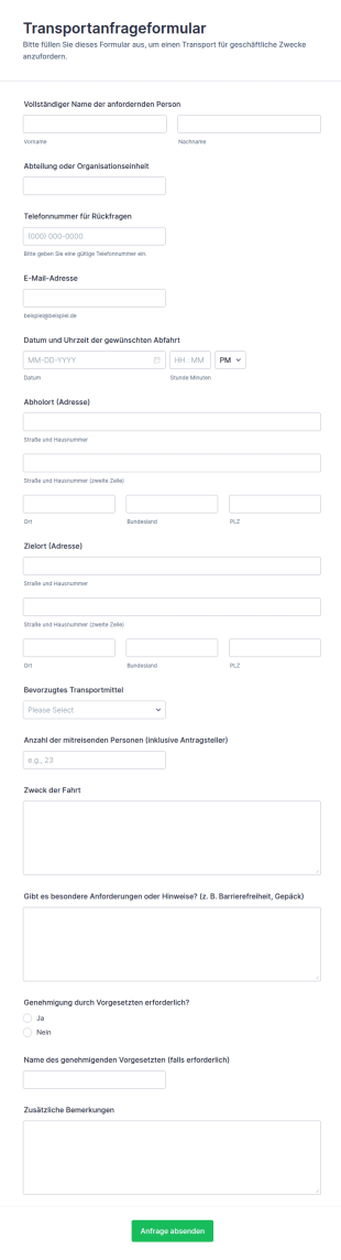 Transportanfrageformular