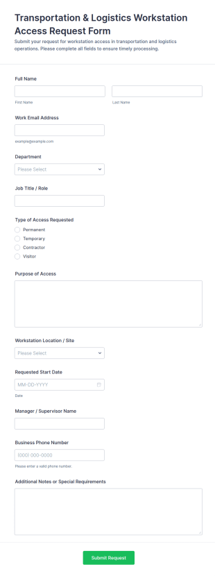 Transportation & Logistics Workstation Access Request Form Template