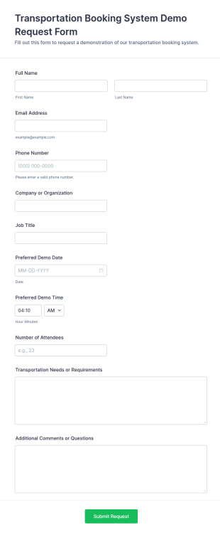 Transportation Booking System Demo Request Form Template