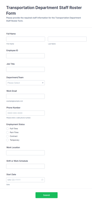 Transportation Department Staff Roster Form Template