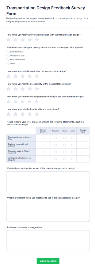 Transportation Design Feedback Survey Form Template