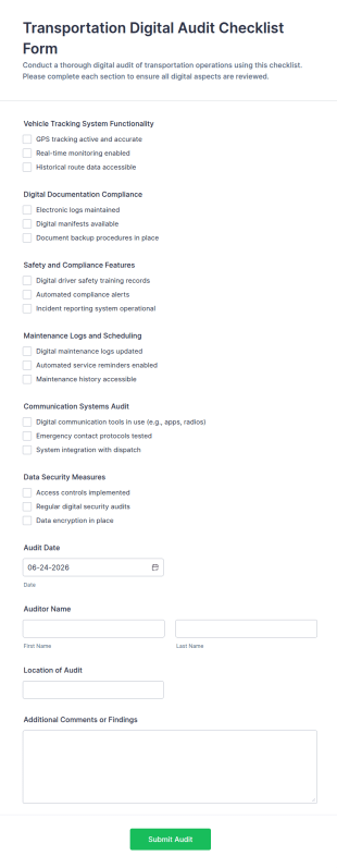 Transportation Digital Audit Checklist Form Template
