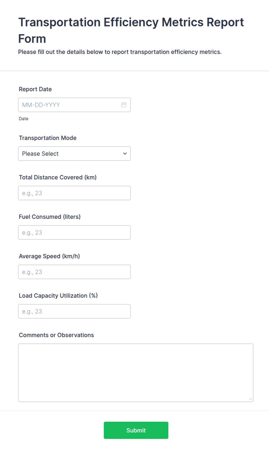 Transportation Report.pdf Transportation Efficiency Metrics Report Form Template | Jotform