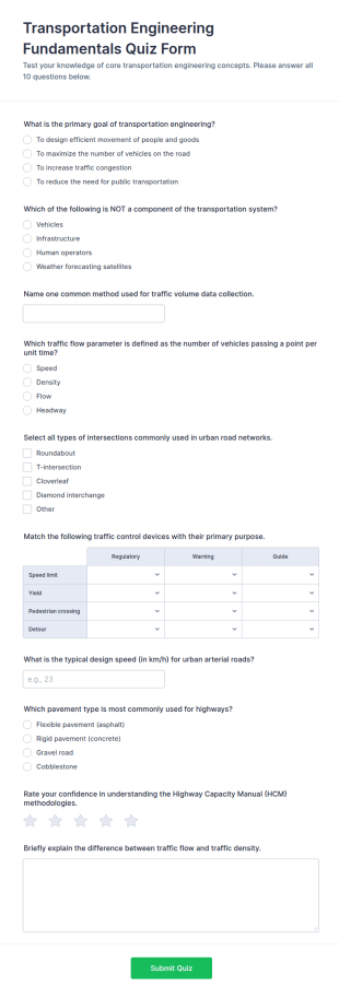 Transportation Engineering Fundamentals Quiz Form Template