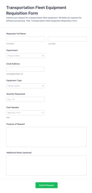 Transportation Fleet Equipment Requisition Form Template