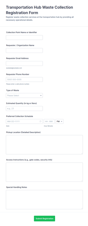 Transportation Hub Waste Collection Registration Form Template