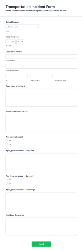Transportation Incident Form Template