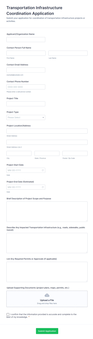 Transportation Infrastructure Coordination Application Form Template