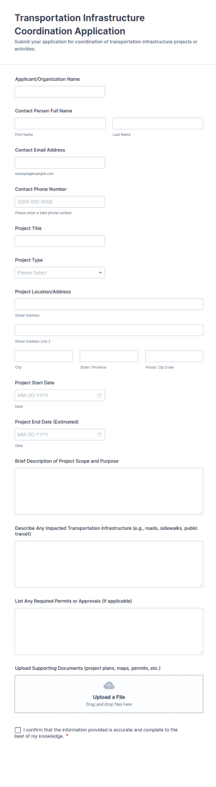 Transportation Infrastructure Coordination Application Form Template