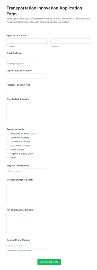 Transportation Innovation Application Form Template
