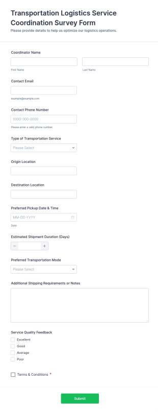 Transportation Logistics Service Coordination Survey Form Template