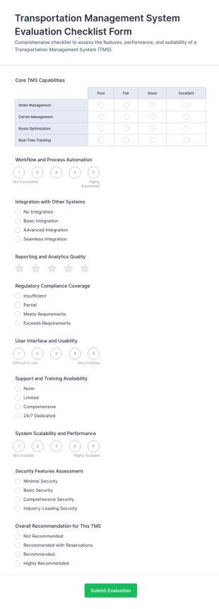 Transportation Management System Evaluation Form Template