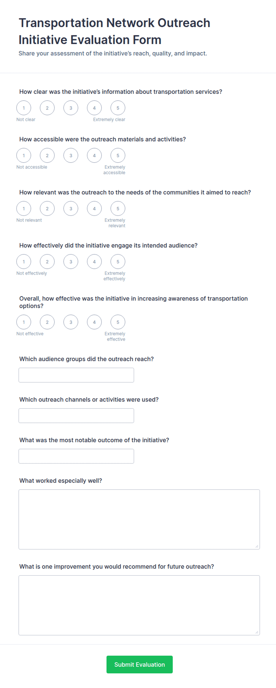 Transportation Network Outreach Initiative Evaluation Form Template ...