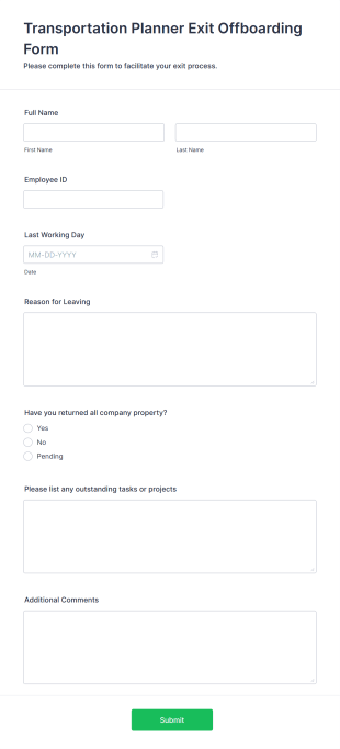 Transportation Planner Exit Offboarding Form Template