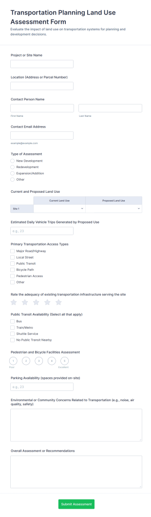 Transportation Planning Land Use Assessment Form Template