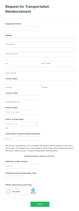 Transportation Reimbursement Form Template