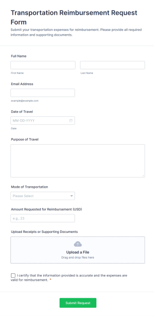 Transportation Reimbursement Request Form Template