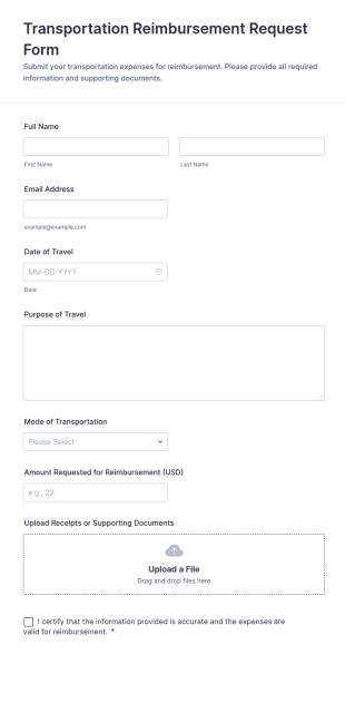 Transportation Reimbursement Request Form Template