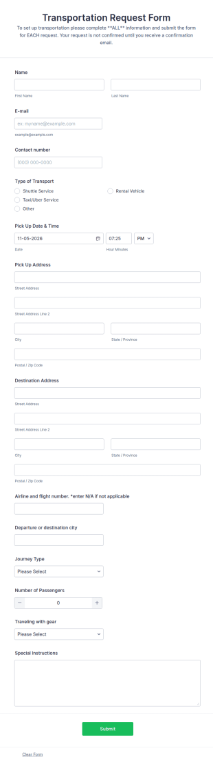 Transportation Request Form Template