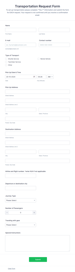 Transportation Request Form Template