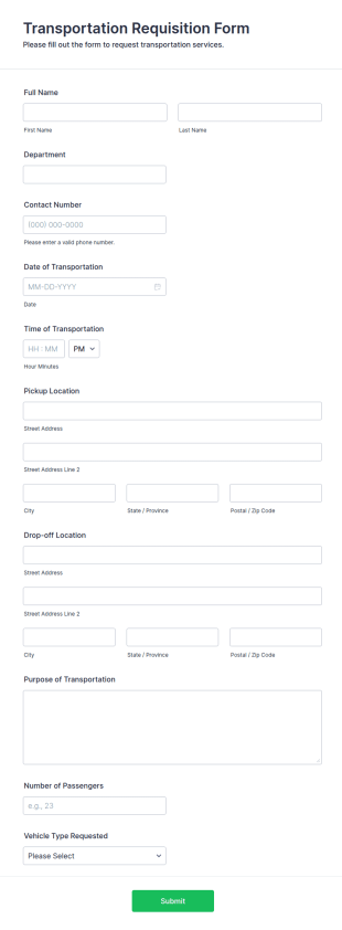 Transportation Requisition Form Template