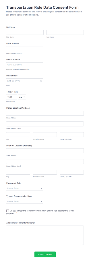 Transportation Ride Data Consent Form Template