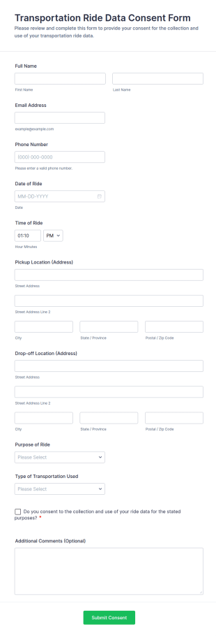 Transportation Ride Data Consent Form Template