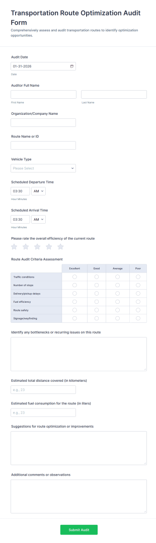 Transportation Route Optimization Audit Form Template