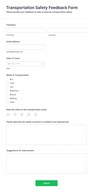 Transportation Safety Feedback Form Template