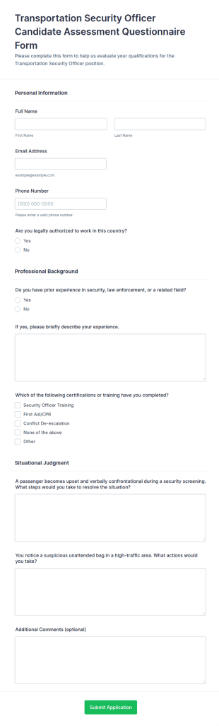Transportation Security Officer Candidate Assessment Form Template
