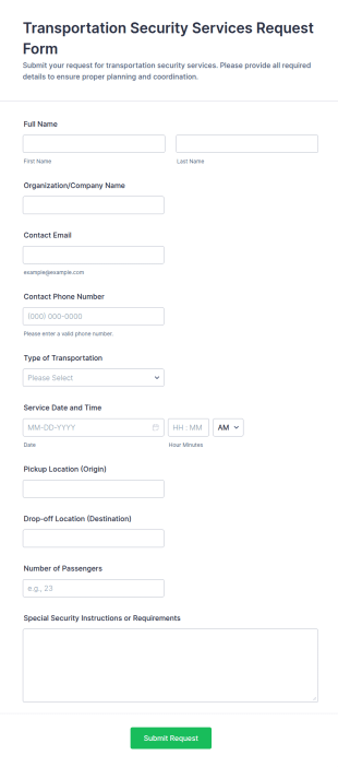 Transportation Security Services Request Form Template