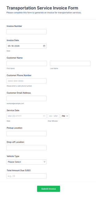 Transportation Service Invoice Form Template