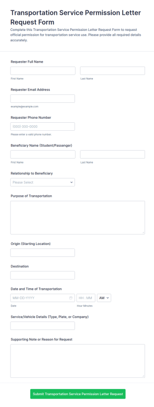 Transportation Service Permission Letter Request Form Template
