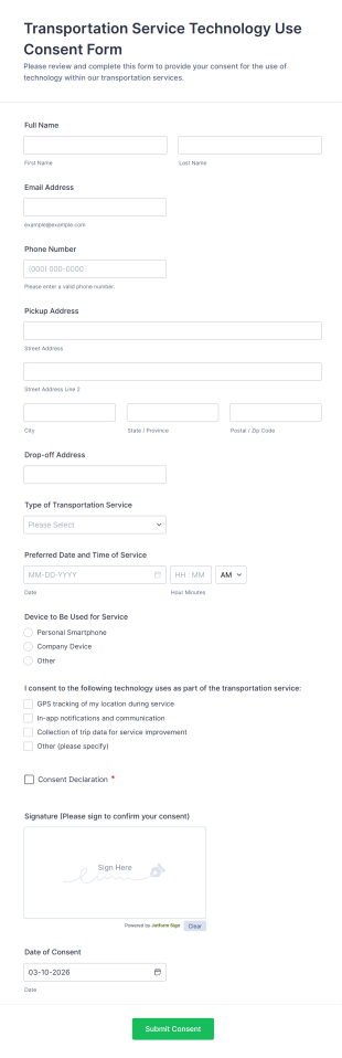Transportation Service Technology Use Consent Form Template