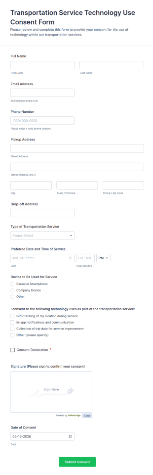 Transportation Service Technology Use Consent Form Template