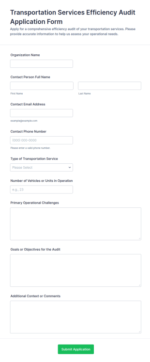 Transportation Services Efficiency Audit Application Form Template