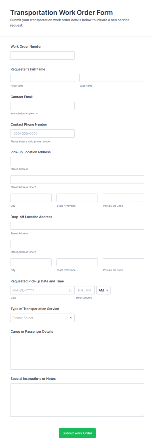 Transportation Work Order Form Template
