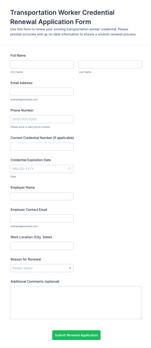 Transportation Worker Credential Renewal Application Form Template