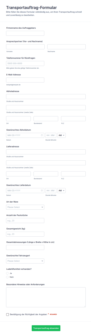 Transportauftrag Formular