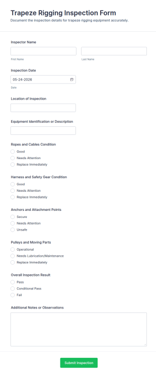 Trapeze Rigging Inspection Form Template
