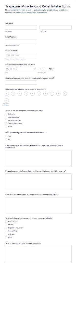 Trapezius Muscle Knot Relief Intake Form Template