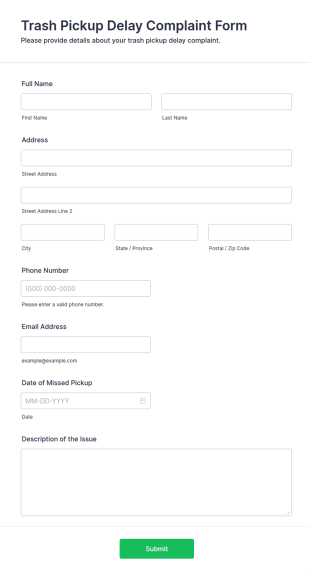 Trash Pickup Delay Complaint Form Template