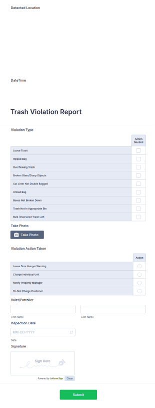 Trash Violation Report Form Template