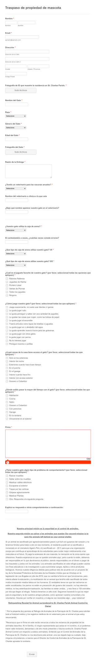 Traspaso De Propiedad De Mascota Form Template