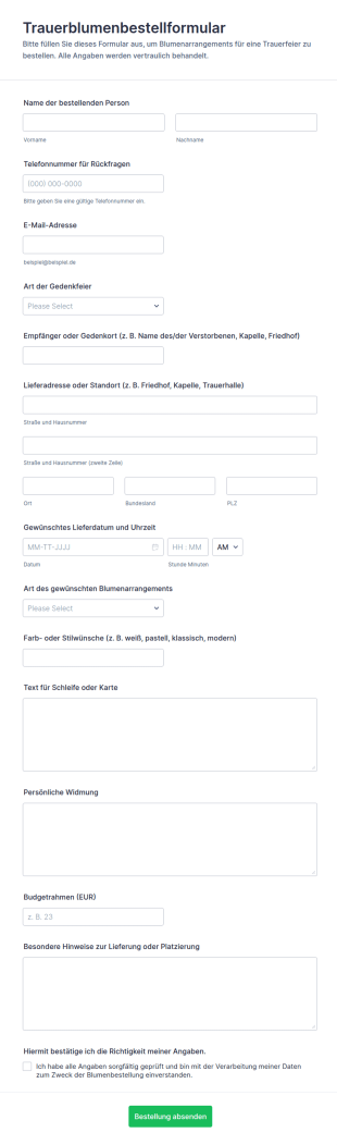 Trauergesteck Bestellformular